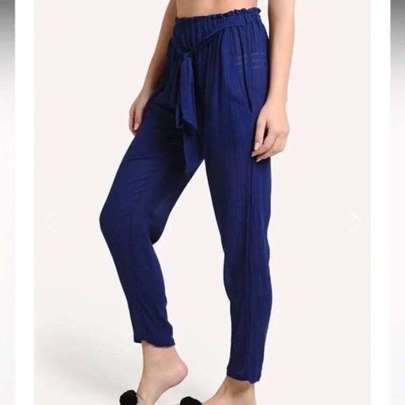 Eberjey 100% Cotton Hudson Pants M/L Navy Lightweight Coverup - Picture 2 of 8